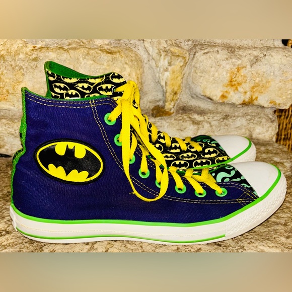 DC Comics CONVERSE Green/Purple Batgirl ? Question Mark Hi Top Sneakers W11 M9 - Picture 6 of 13